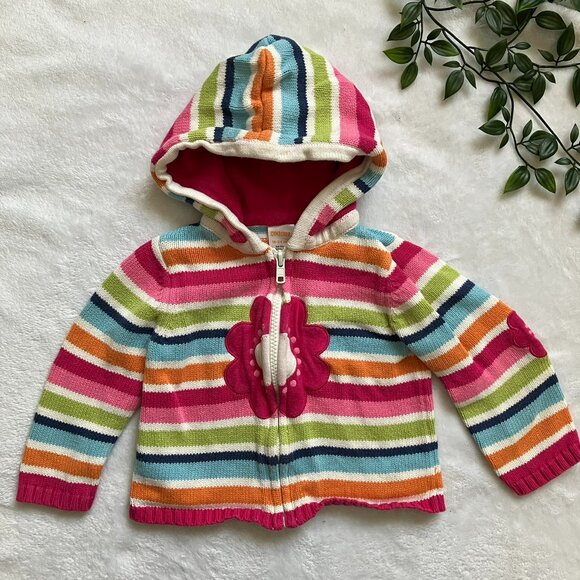 Gymboree Toddler Hooded Full-Zip Sweater 18-24M | Rainbow Stripe Knit GUC - Picture 1 of 16